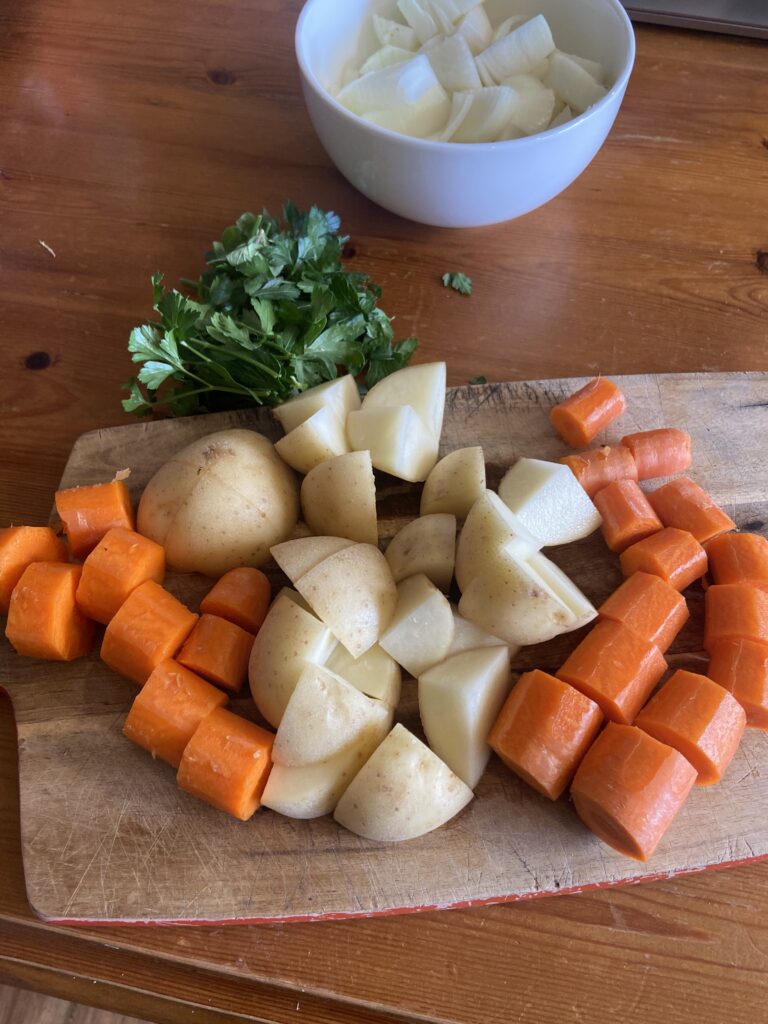 Vegetables cut on a wooden board